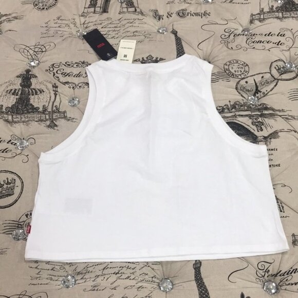 Levi's White Crop Top with Blue and Pink Logo - Picture 7 of 7